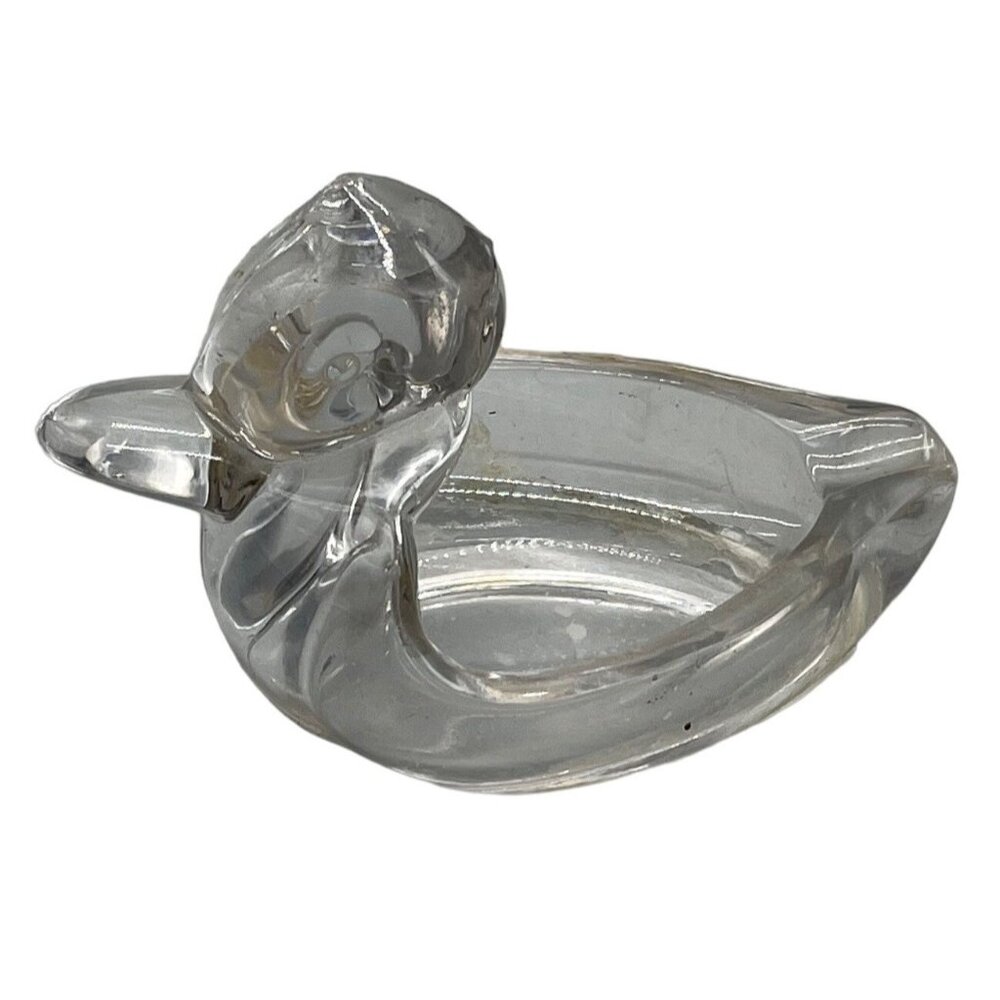 vintage clear glass duck ashtray trinket dish 2.75" x 2.5" base 3" x 5" top READ